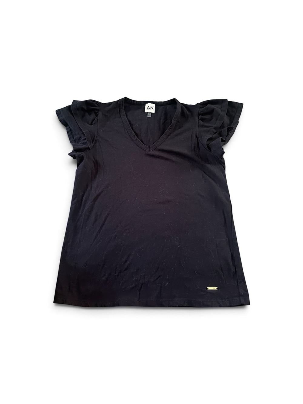 Anne Klein Black V-Neck Ruffle Sleeve Tee Size Small